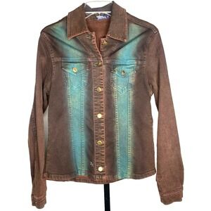 Brazil Roxx Denim Brown Jacket Embroidered With Rhinestones Womens Medium Brazil